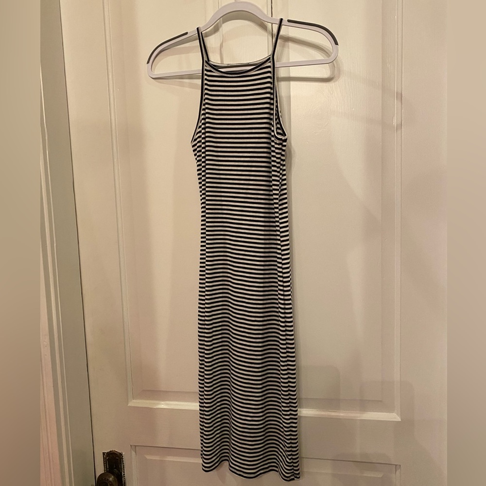 Acemi Black/White Striped Midi Dress
